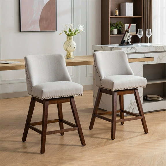 Bar Stools Set of 2, Swivel Barstools With Thicken Cushion Back, 26in Height Mid Century Armless Upholstered Modern Bar Chairs With Wooden Feet For Home Store