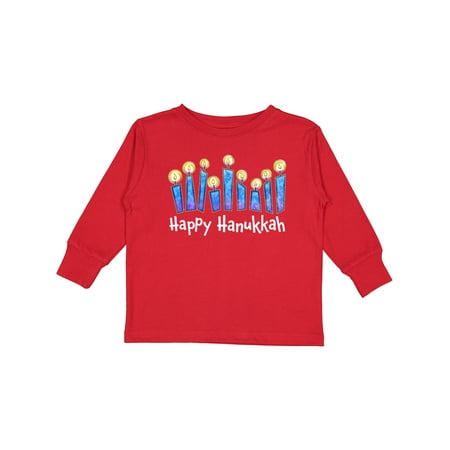 

Inktastic Happy Hanukkah with Lit Candles Gift Toddler Boy or Toddler Girl Long Sleeve T-Shirt