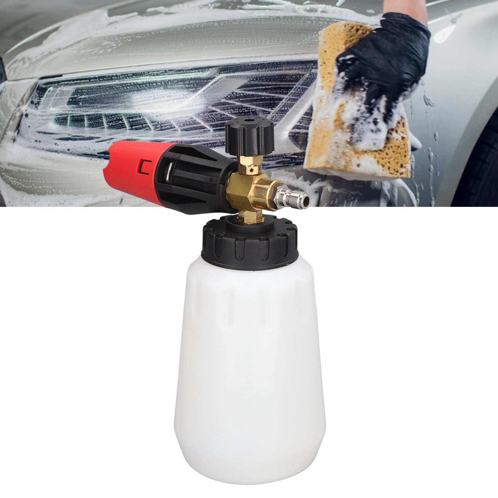 Rupoun Pressure Washer Foam Cannon Wide Neck Adjustable Nozzle Foam Gun for Car Washing 1/4 Inch Quick Connect Type Brass and PC Material 3600 PSI High Pressure Cleaning Tool Attachment