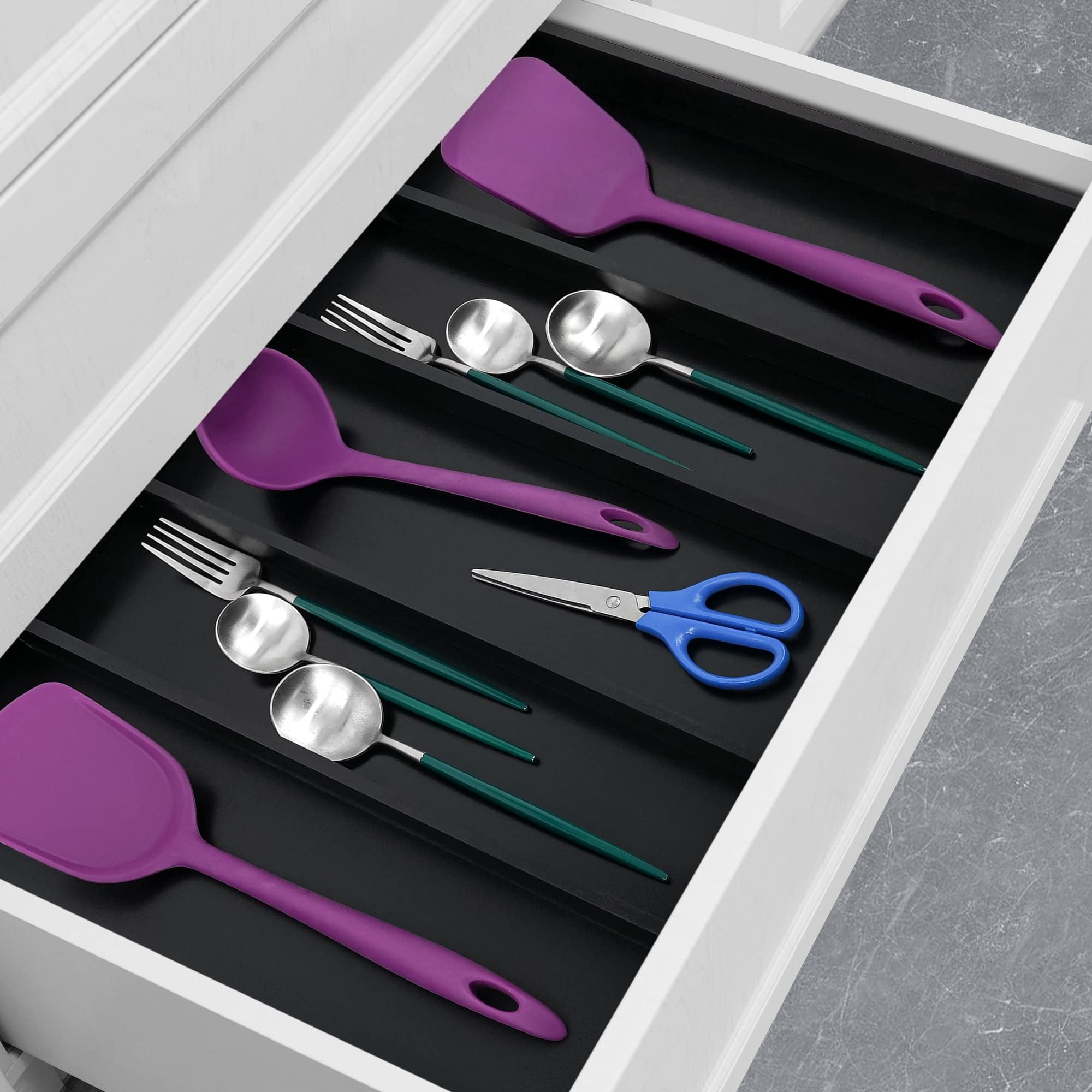 Bamboo Expandable Kitchen Drawer Organizer, Adjustable Utensil Holder and Cutlery Tray Organiser, Drawer Divider for Silverware, Flatware, Knives in Kitchen, Bedroom, Living Room, 5 Slot