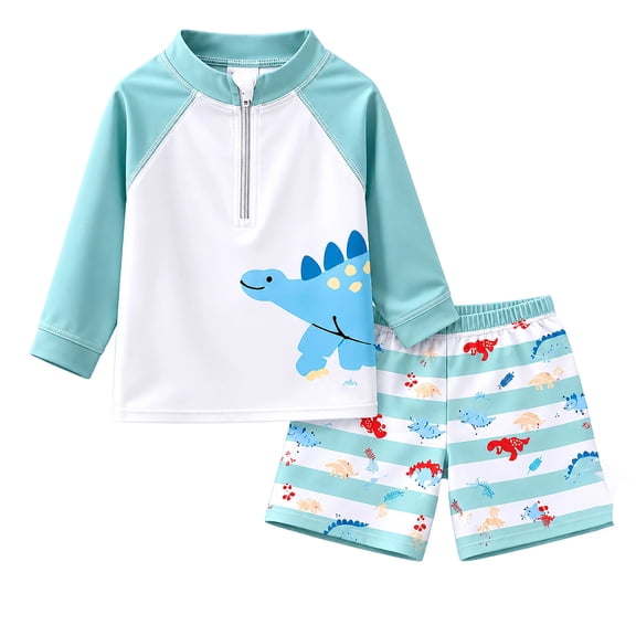 Toddler Boy Outfits Graphic Print Crew Neck Long Sleeve Quick Dry Swimsuit And Trunks 2 Piece Baby Boys' Clothing Sets Size 8-9 Years