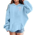 thumbnail image 4 of Byoo Toddler Girl's Bow Print Long Sleeve Hoodie Pullover Fit with Pocket Hooded Sweatshirt Soft Warm Casual Kids Outerwear for Daily Wear, 4 of 6