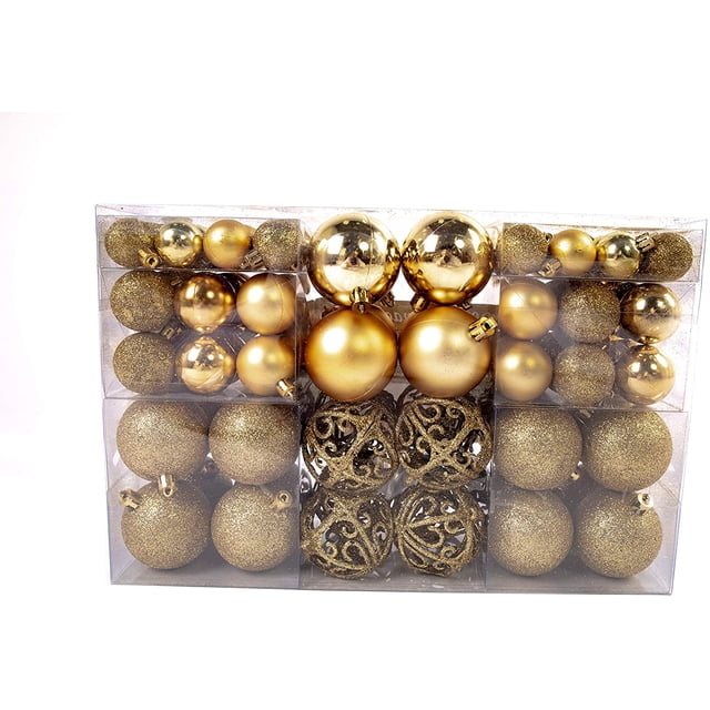 100 piezas Bolas de Navidad Decoraciones para árboles de Navidad Bolas para árboles de Navidad 100 ganchos de metal Colgantes Inastillables (púrpura, dorado, rojo) Adepaton LN-0882-2