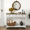 thumbnail image 3 of 43" Console Tables with Drawers,Farmhouse Entryway Table with Shelf and Solid Wood Legs,Narrow Long Rustic Vintage Sofa Foyer Tables for Entryway,White, 3 of 7