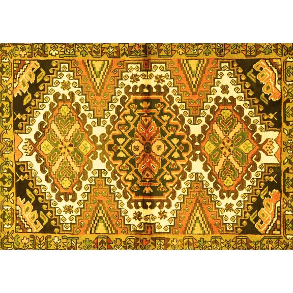 Ahgly Company Machine Washable Indoor Rectangle Persian Yellow Traditional Area Rugs, 5' x 7'