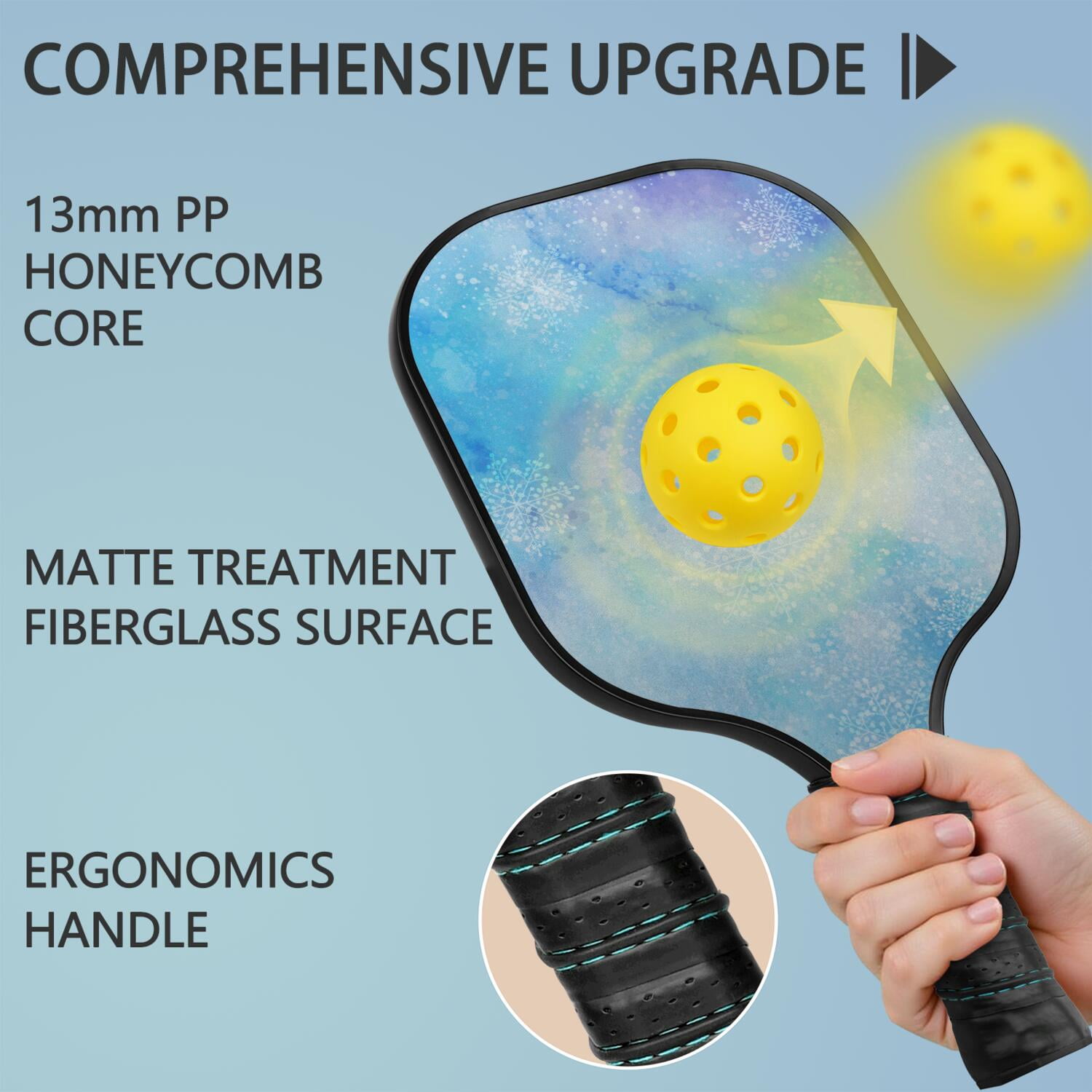 Pickleball Paddles Set Of 2, Fiberglass Surface, Ice Crystal Print, 4 Balls & Bag