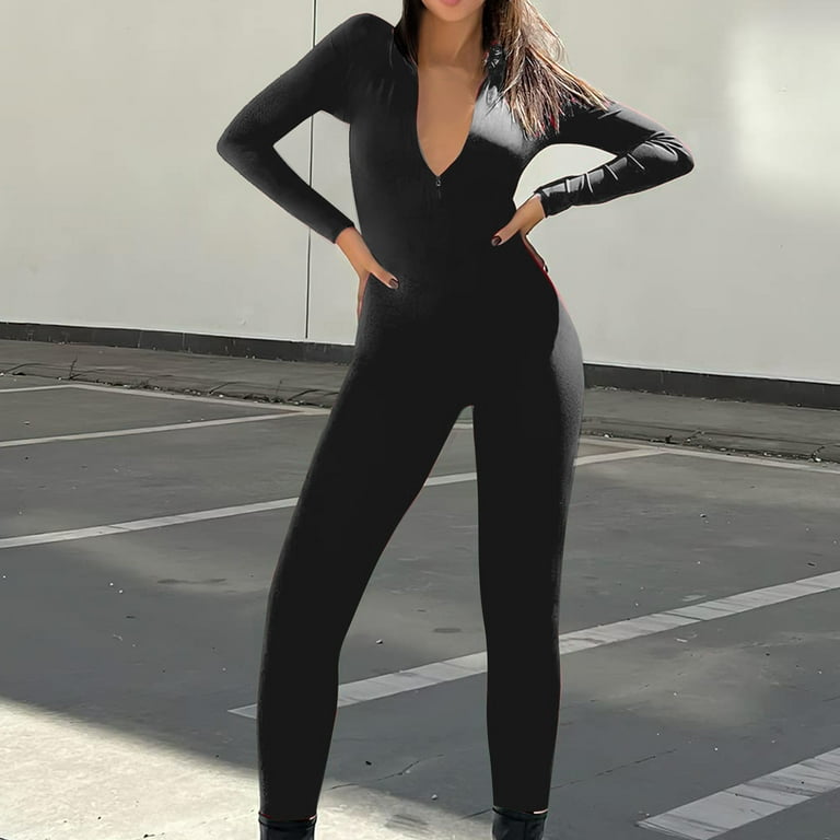 XZNGL Womens Bodysuit Long Sleeve Womens Sexy Solid V-Neck Long Sleeve Bodysuit  Blouse Top Jumpsuit Rompers Club Outfits Long Sleeve Bodysuit for Women  Long Sleeve Bodysuit Women 
