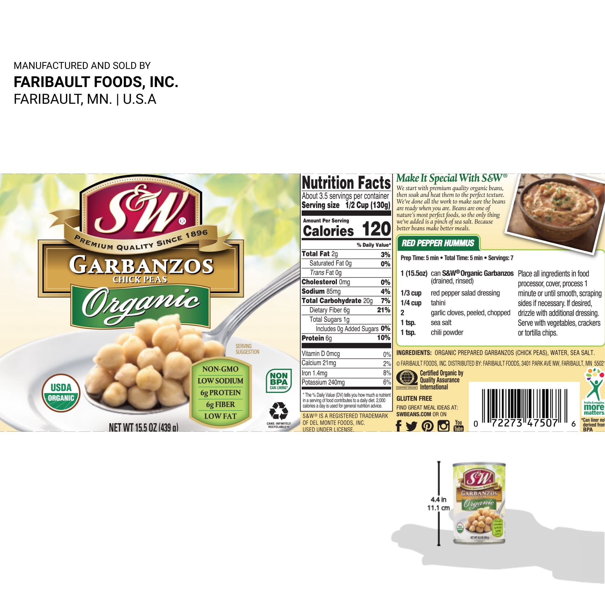 S&W Low Sodium Garbanzo Beans (Chickpeas) - 12 Pack, 15.5 Oz Cans - Plant Protein, Gluten Free, Vegan 4 thumbnail image