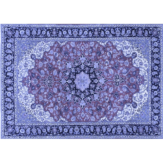 Ahgly Company Machine Washable Indoor Rectangle Medallion Blue Traditional Area Rugs, 4' x 6'