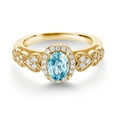 thumbnail image 2 of Gem Stone King 18K Yellow Gold Plated Silver Blue Zircon and White Moissanite Engagement Ring for Women | 1.43 Cttw | Oval 7X5MM | Gemstone Birthstone | Size 6, 2 of 3