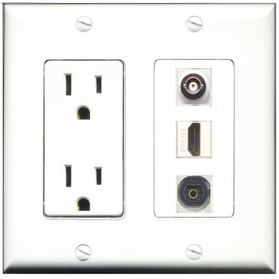 RiteAV - 15 Amp Power Outlet 1 Port HDMI 1 Port Toslink 1 Port BNC Decorative Wall Plate