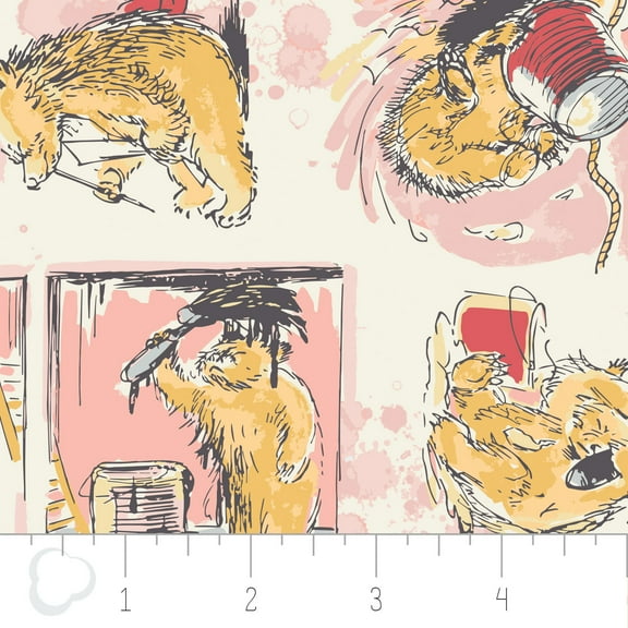 Paddington Bear Pink "Making a Mess" 100% Cotton Fabric Sold by the Yard
