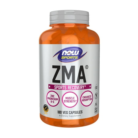 NOW Sports Nutrition, ZMA (Zinc, Magnesium and Vitamin B-6), Enhanced Absorption, Sports Recovery*, 180 Veg Capsules