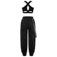 thumbnail image 2 of YEAHDOR Kids Girls Modern Dance Outfit 2Pcs Dance Set Criss Cross Back Crop Top with Chain Pocket Pants Dancewear Black 14, 2 of 7