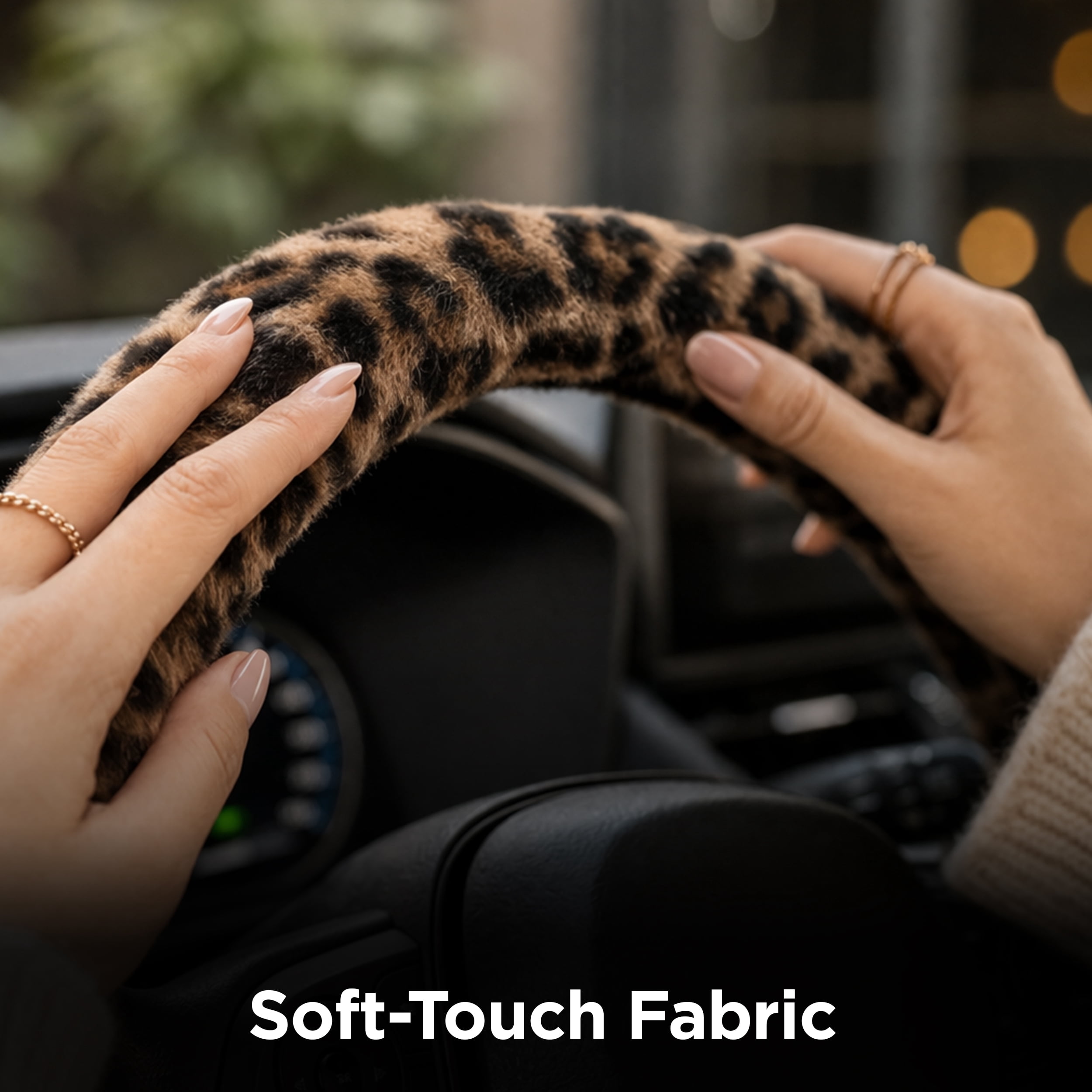 Auto Drive Leopard Print Steering Wheel Cover for Cars, Trucks, and SUVs, Brown