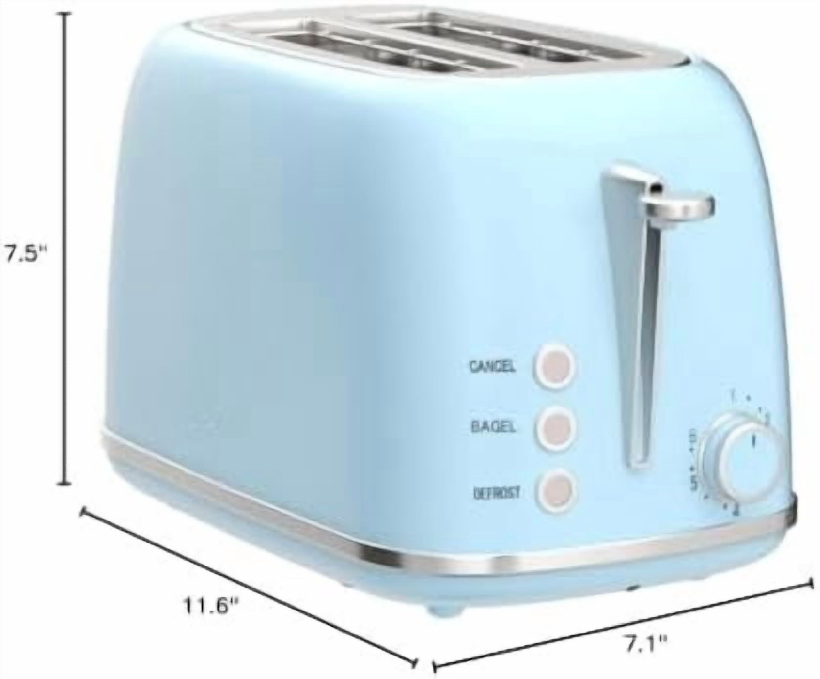 Retro 2 Slice Stainless Steel Toaster with 6 Bread Shade Settings, Bagel, Cancel, Defrost Function, Extra Wide Slot, Removable Crumb Tray, Blue