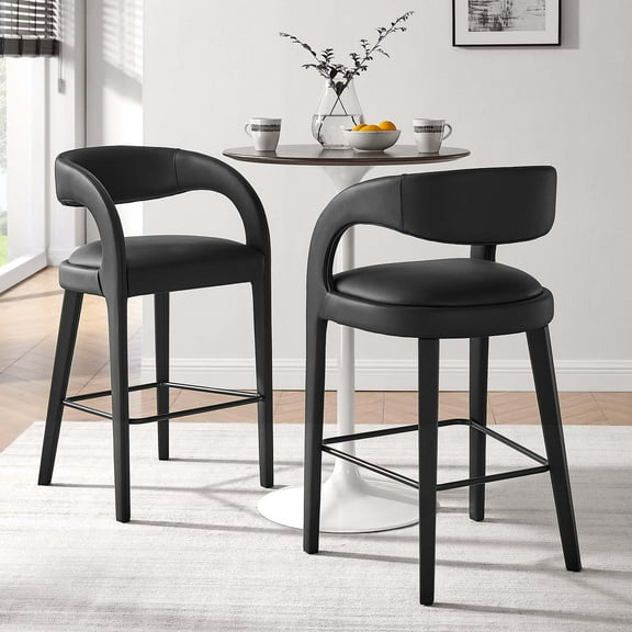 Modway Pinnacle 30" Upholstered Faux Leather Bar Stool in Black (Set of 2)