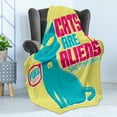 thumbnail image 4 of Humorous Soft Flannel Fleece Throw Blanket, Colorful Cartoon Cats are Aliens Compositions Funny, Cozy Plush for Indoor and Outdoor Use, 50" x 60", Pastel Yellow Magenta, by Ambesonne, 4 of 5