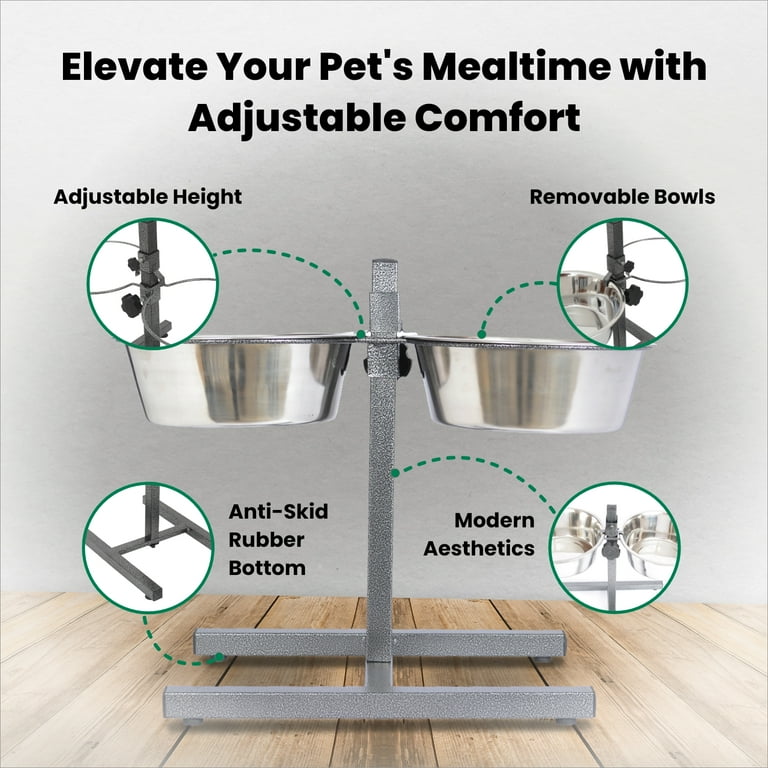 Iconic Pet Adjustable Stainless Steel Pet Double Diner For Dog, 2 Qt, 64  Oz, 8 Cup - Walmart.com