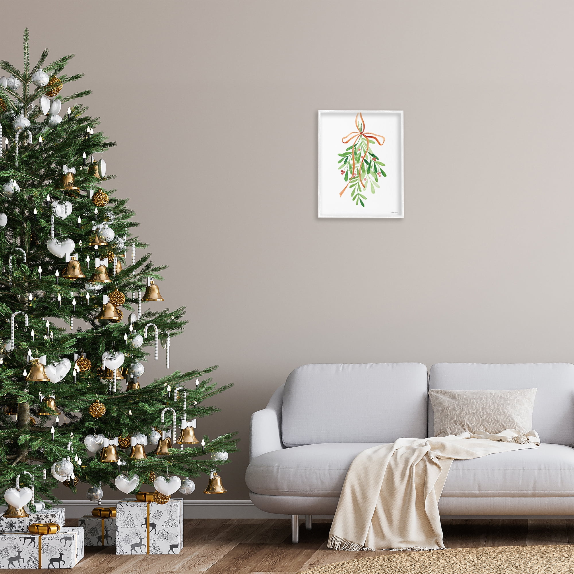 Stupell Industries Hanging Holly Botanicals Holiday Painting White Framed Art Prints Wall Art, 16 x 20