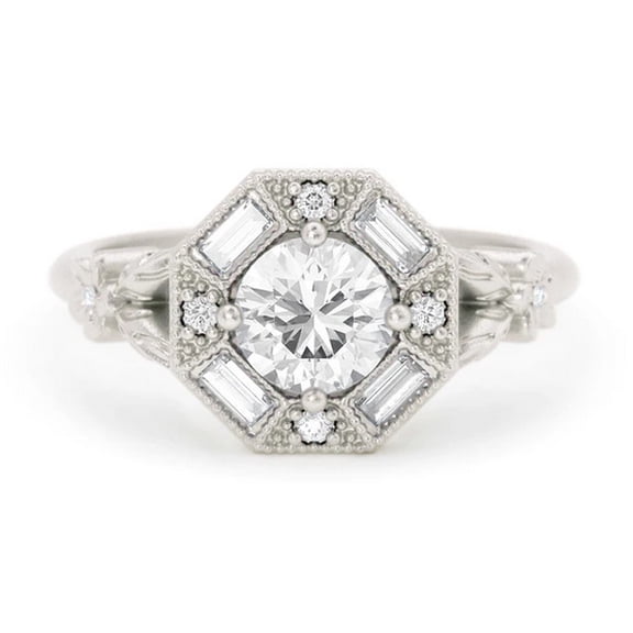 Hexagon Halo Cluster Diamond Engagement Ring 1.9 Ct Diamond 14K White Gold Over