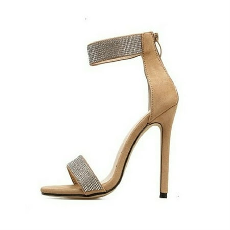 

Peep Toe Rhinestone Sandals Women\ s Elegant High Heels Shoes Summer Beach Supply