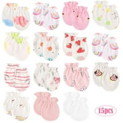 Deago 15 Pairs Newborn Baby Cotton Mittens No Scratch Gloves Unisex Newborn Mittens for Baby Boys Girls 0-5 Months