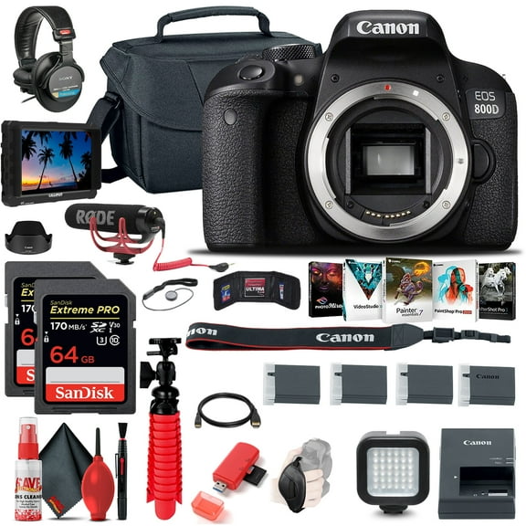 Canon EOS Rebel 800D / T7i DSLR Camera (Body Only)   4K Monitor   Mic   More (International Version)