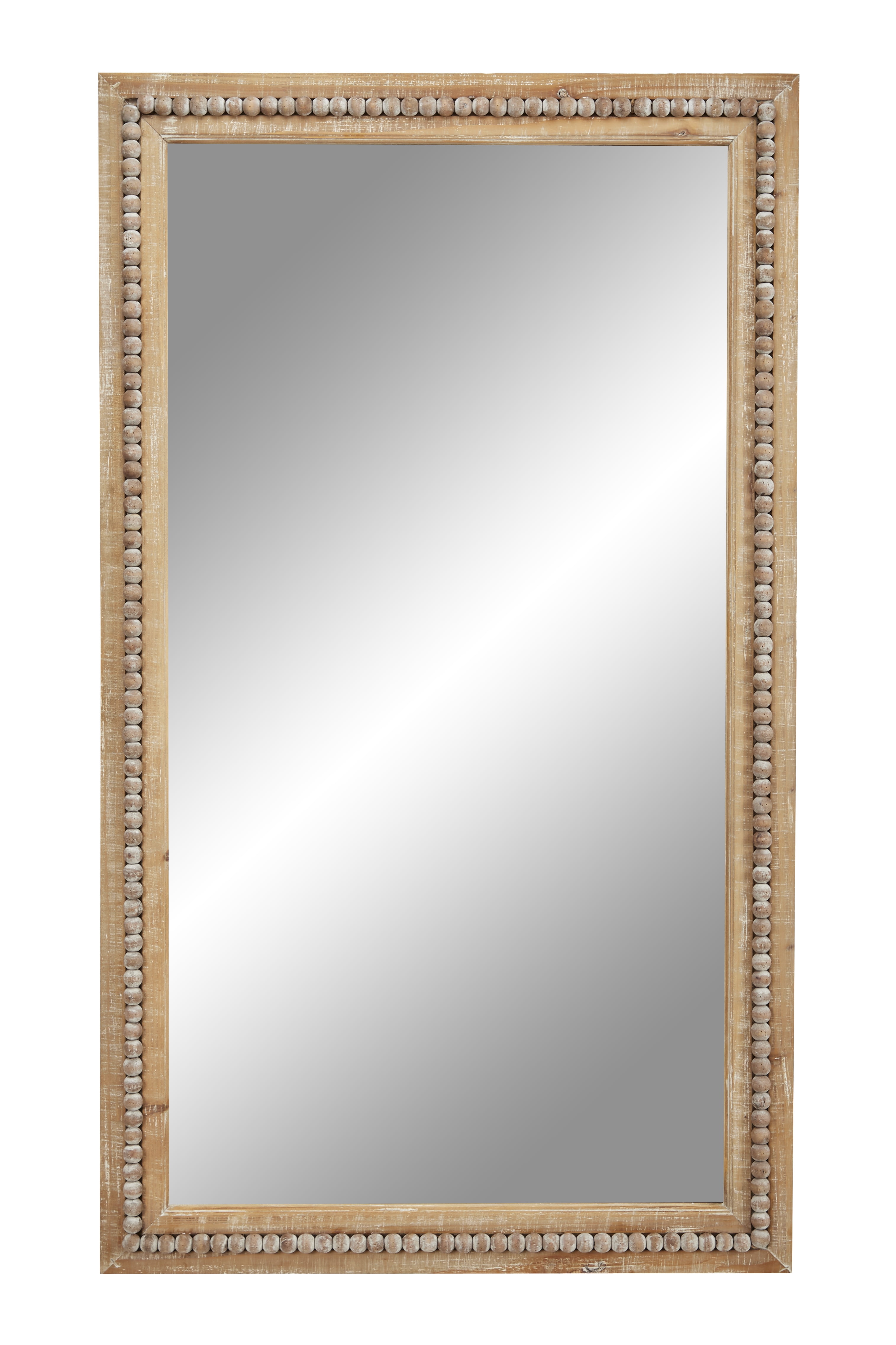 Decmode Large Rectangular Whitewashed Wood Wall Mirror w/ Decorative Wood Beads, 28” x 48