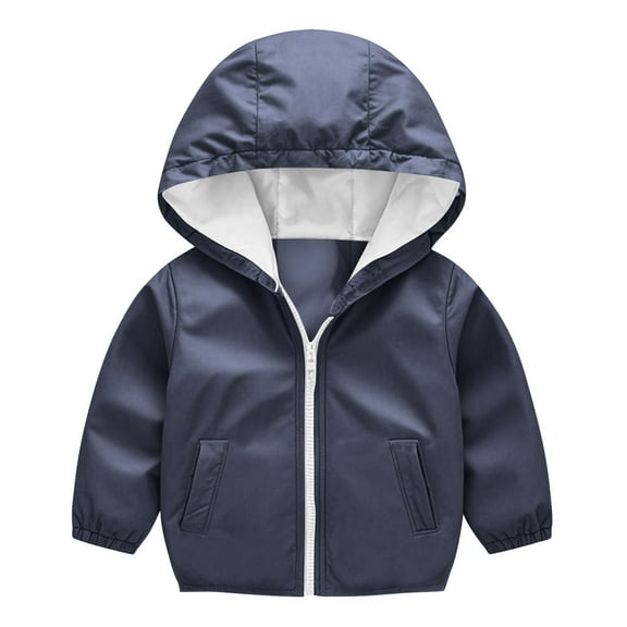 jtjvou Kids Rain Jackets Waterproof with Hood Lightweight Athletic Jacket Fall Raincoat Packable Rain Coat Windbreaker Solid Color Trendy Outdoor Jackets with Pockets Navy 18 Months