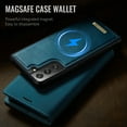thumbnail image 3 of Detachable Wallet Case For Samsung Galaxy S21 [RFID Blocking] Flip Folio [Compatible with MagSafe] Vintage Leather Purse Magnetic Clasp 2 in 1 Removable Card Holder Stand Cover,Green, 3 of 13