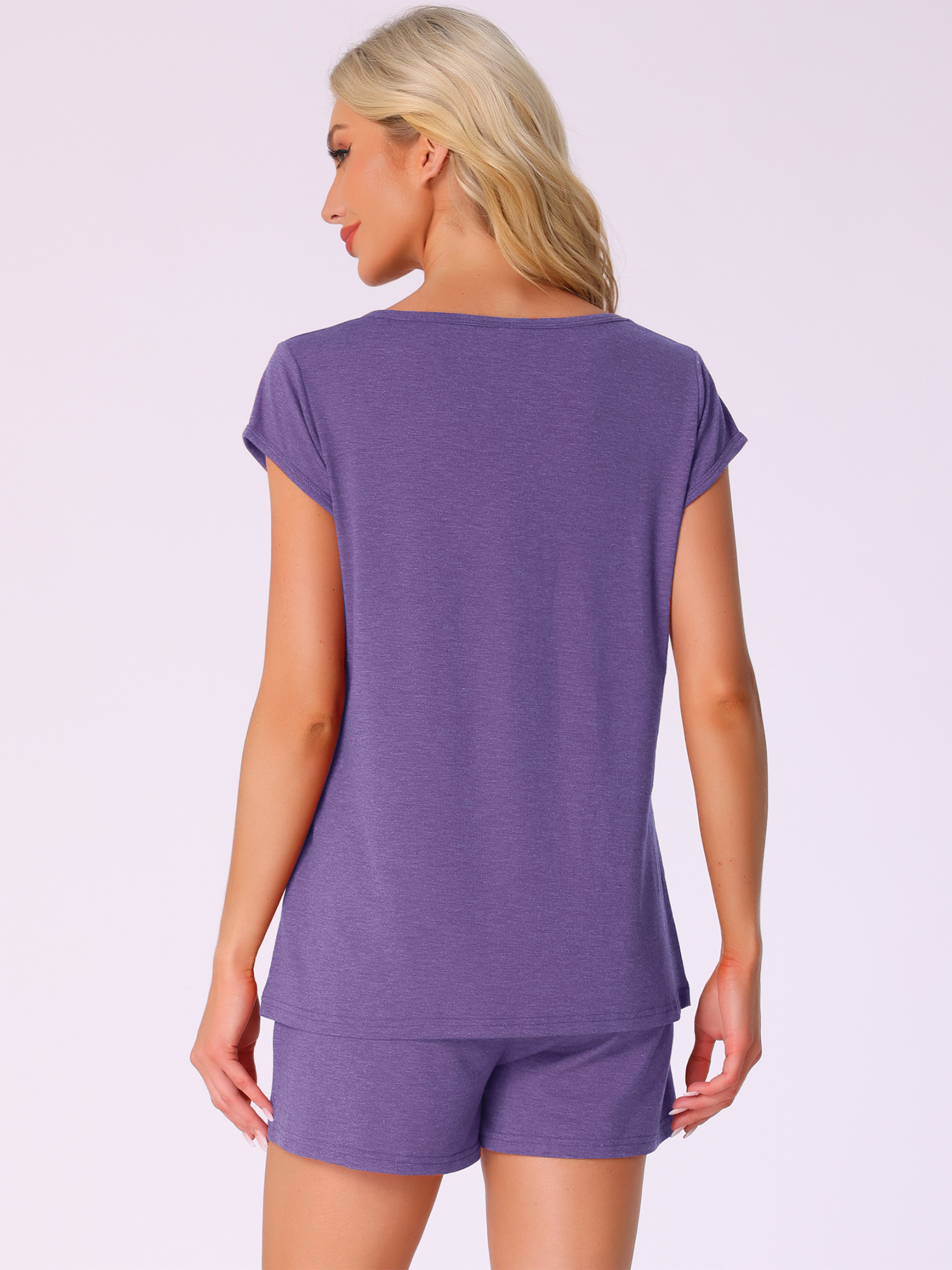 DARING DIVA 2 Pieces Lounge Knit Tee and Shorts Pajama Set L Purple