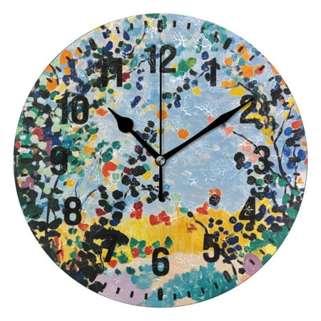 Yayeee 10 Wall Clock Battery Operated Quartz Round Silent Non-Ticking Home Decor,Colorful Leaves
