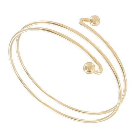 Spiral Bracelet - Double Spiral Gold Tone Metal Upper Arm Bracelet Ball End