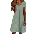 thumbnail image 2 of ChaoHeng Dresses for Women for Solid Linen V Neck Button Short Sleeve Mid Calf Breathable Summer Casual Dress Green XXXXL, 2 of 7