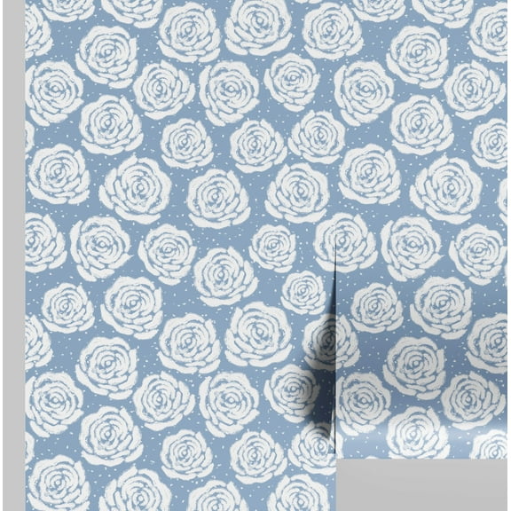S4Sassy Peel & Stick Vinyl Wallpaper, Urban Chic Scribble Rose Print Contact Paper Waterproof- Blue, 25"x120", Removable Modern Wall Covering for Home Decor in Bedrooms & Living, Renter Space