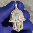 thumbnail image 2 of Real Solid 925 Sterling Silver with Gold Finish Hamsa Hand Pendant Iced Micro Pave 3D Amulet Charm, 2 of 14