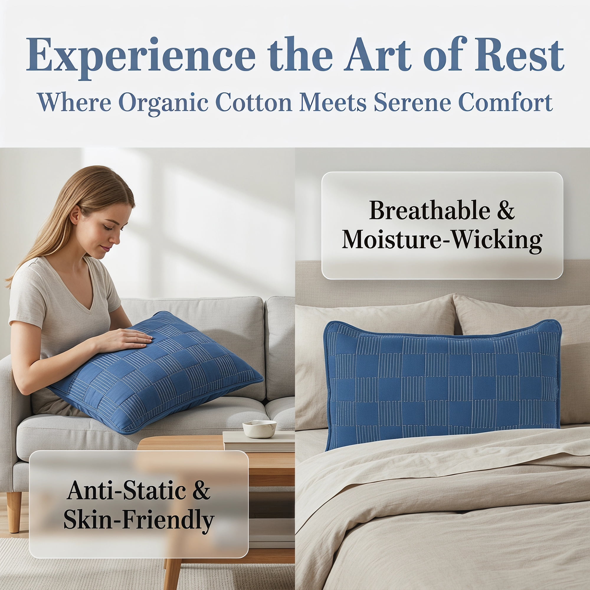 Unique Bargains Comfortable Pillow Protector, 2-pack, Polyester Quilted for Home Blue