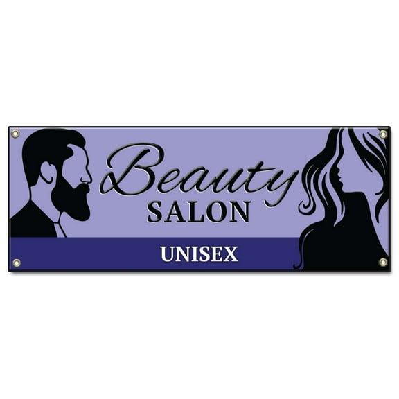 Beauty Salon Unisex | 24" X 72" Banner | Heavy Duty 13oz. Outdoor Vinyl Single Sided With Grommets | Made in The USA