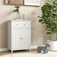 thumbnail image 2 of Patiojoy Armoire de Rangement de Salle de Bain Autoportante Armoire de Plancher avec Tiroir, Portes et Tablette Ajustable pour Rangement Blanc, 2 of 10