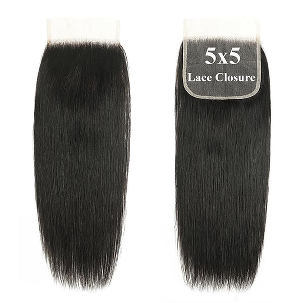 5x5 Lace Closure Straight, Brazilian Virgin Human Hair 3 Bundles (10 12 14)