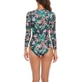 thumbnail image 2 of Traje de baño de una pieza de manga larga para mujer, traje de baño de surf con cremallera estampado de empalme de secado rápido para fiesta en la playa, 2 of 5