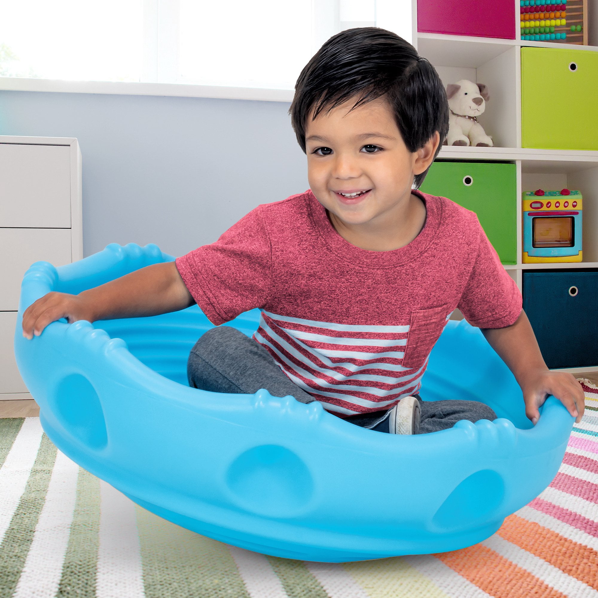 Simplay3 Rock Around Wobble Disk: Rock, Spin, & Climb Plastic Seesaw Toy, Sky Blue