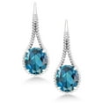 thumbnail image 2 of Gem Stone King 925 Sterling Silver London Blue Topaz Drop Dangle Earrings for Women | 10.40 Cttw | Gemstone November Birthstone | Oval 12X10MM | 1.18 inch, 2 of 5