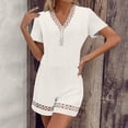 thumbnail image 2 of biudgviw Two Piece Sets for Women Trendy Hollow Out Short Sleeve V Neck Tops with Shorts Matching Lounge Sets Summer Clothes, 2 of 6