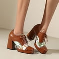 thumbnail image 6 of Women's Floral Print Platform Heels, Square Toe Chunky High Heel Dress Shoes, Lace-Up Comfortable Fashion Shoes for Daily Wear, 6 of 7