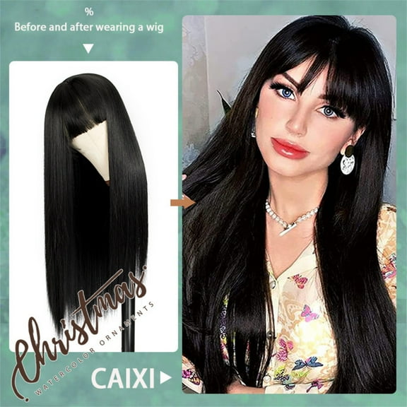 Women's long layered wig, natural wave wig, human hair side parting, heat resistant, lightweight, tangle free, suitable for daily use and clothing