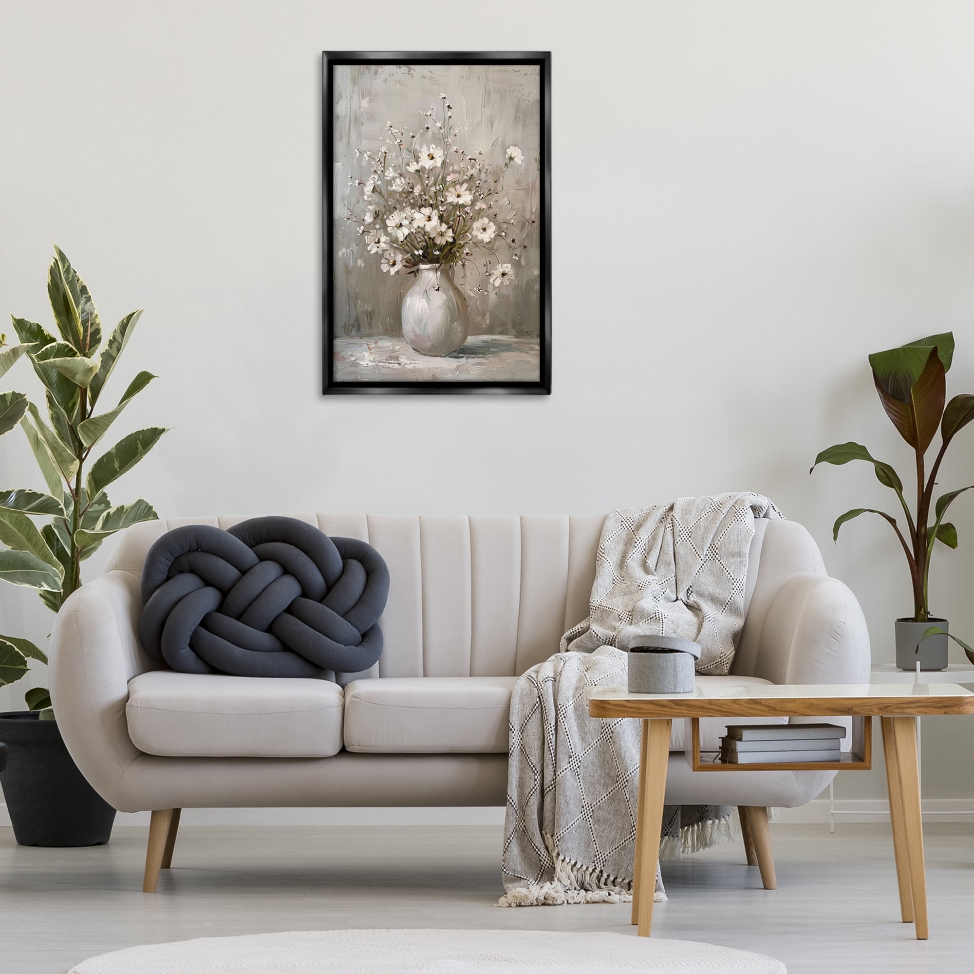 Stupell Industries Vintage Still Life Daisies Plants & Flowers Painting Black Floater Framed Canvas Art Print Wall Art, 21 x 31