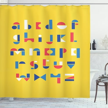 Ambesonne Alphabet Shower Curtain, Geometric Small Letters, 69"Wx84"L, Yellow and Multicolor