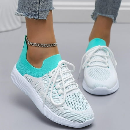 

Aayomet Slip on Sneakers Women Ladies Fashion Colorblock Mesh Breathable Lightweight Strap Casual Light Blue 7